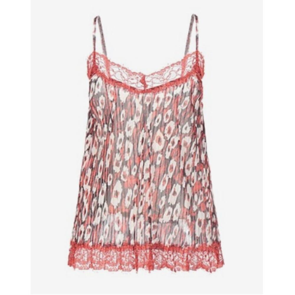 Floral Lace Trim Blouse - Red and Black